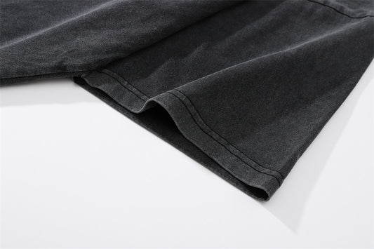 Car Printed Washed And Worn Round Neck T-shirt