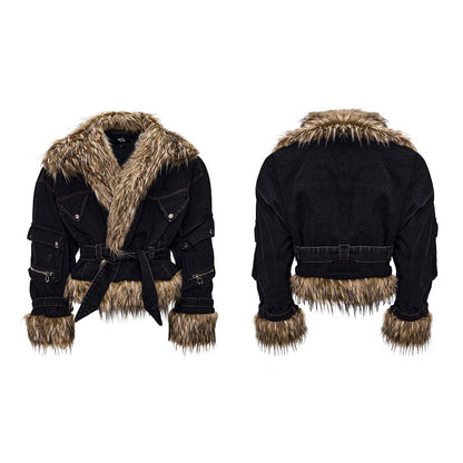 Advanced Quilted Fur Patchwork Denim Jacket