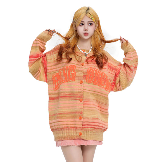 Striped Round Neck Cardigan