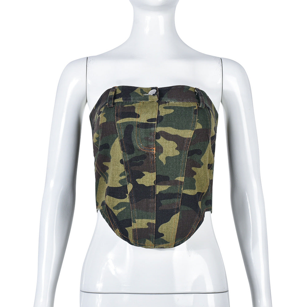 Camo Zipper Wrap Top
