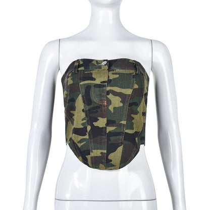 Camo Zipper Wrap Top