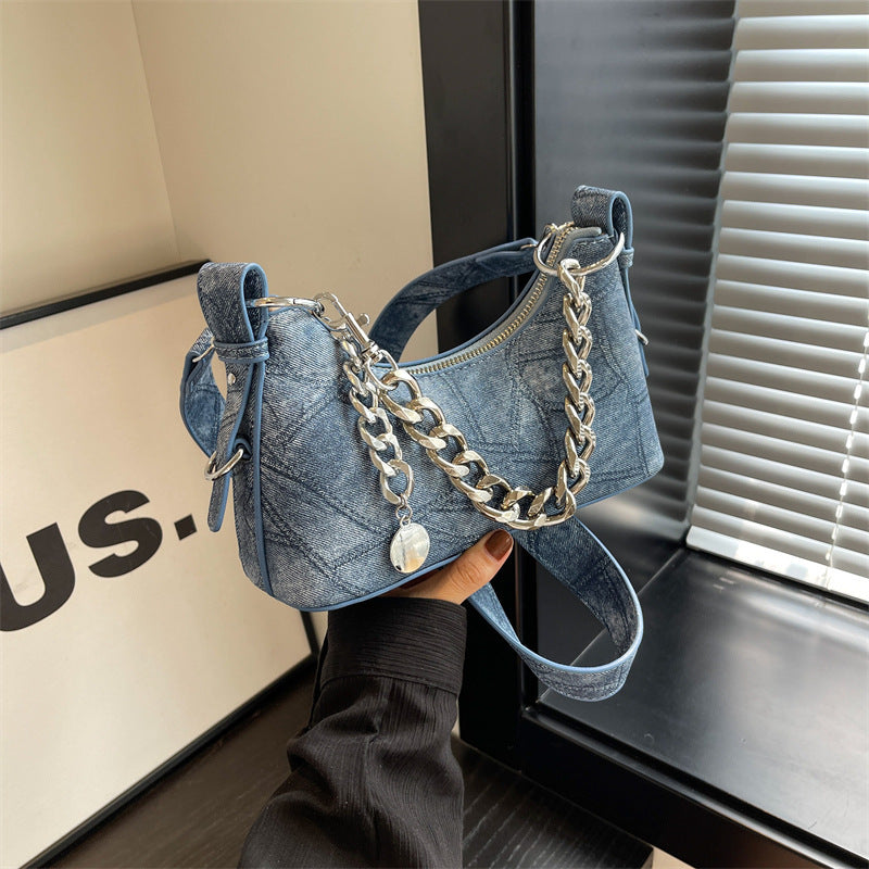 Denim Underarm Chain Bag