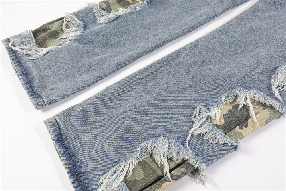 Men's Patchwork Camo Straight Denim Jeans