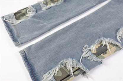Men's Patchwork Camo Straight Denim Jeans