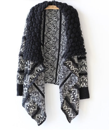 Geometric Pattern Bubble Collar Knitted Cardigan