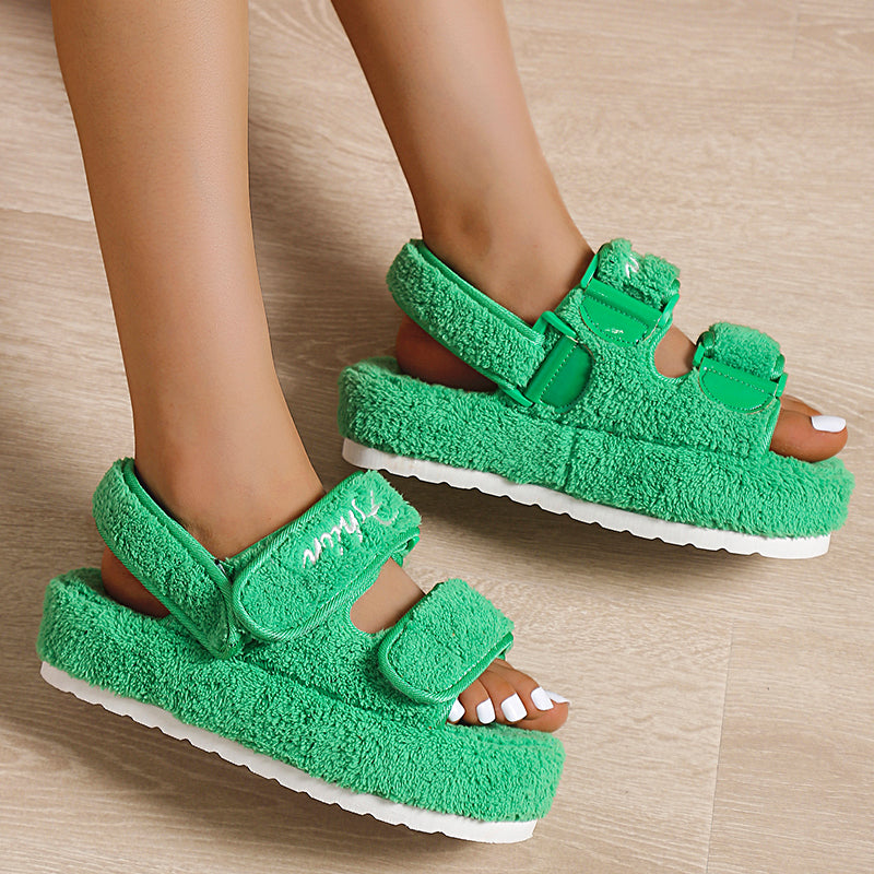 Autumn Velcro Plush High Heel Sandals