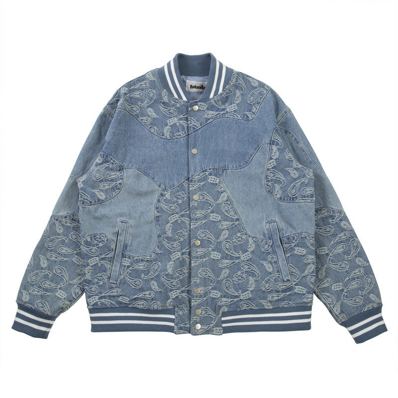 Men's Torn Cashew Flower Denim Jacket