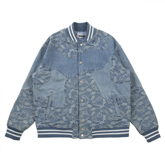 Men's Torn Cashew Flower Denim Jacket