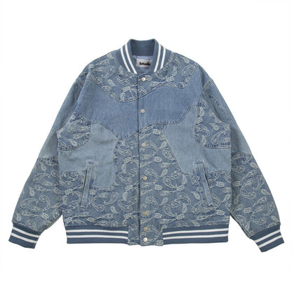 Men's Torn Cashew Flower Denim Jacket