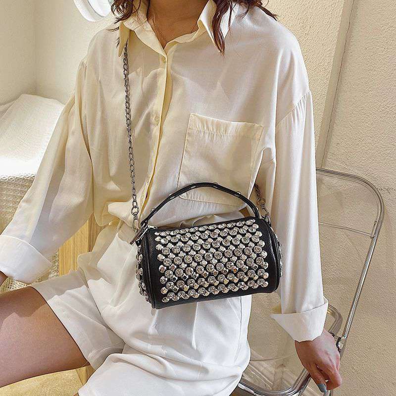 Women's Diamond-studded Small Cylinder Handbags