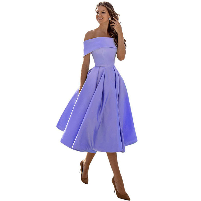 Off-shoulder Satin Party Dress