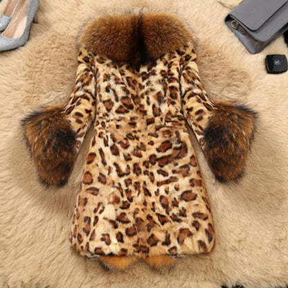 Leopard Print Mid-length Fur Coat