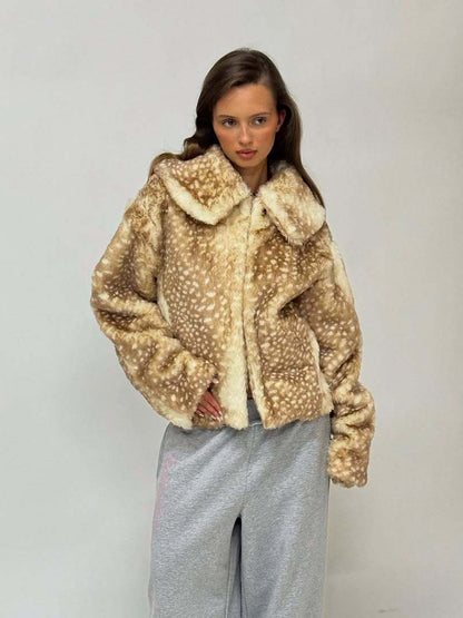 Graceful Socialite Short Warm Long Sleeves Fur Coat