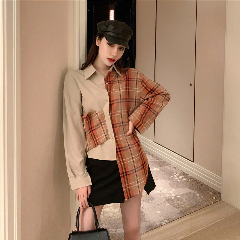 Patchwork irregular check jacket