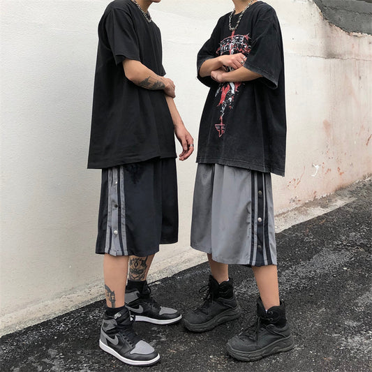 Retro Side Button Casual Shorts