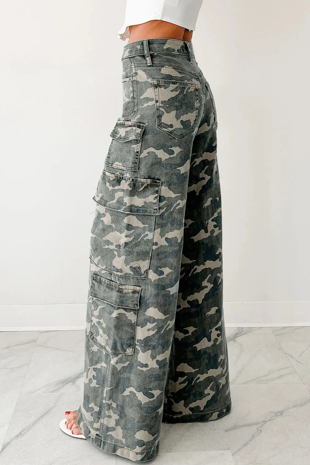 Wide Leg Camo Denim Cargo