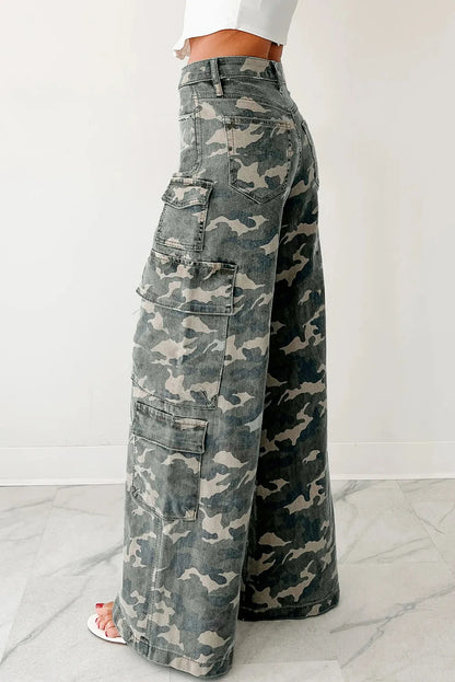 Wide Leg Camo Denim Cargo