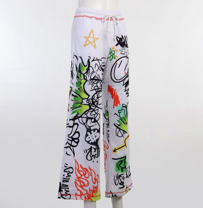Spray Paint Printed Wide Leg Pants