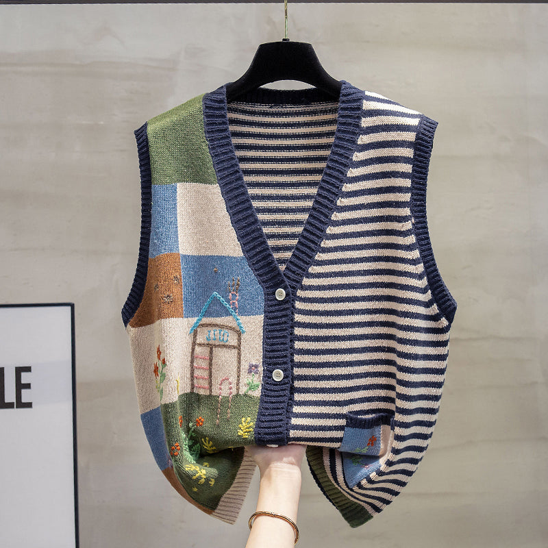 V-neck Knitted Cardigan Vest