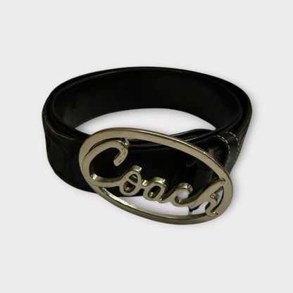Coach Women’s Signature Coated Canvas Buckle Belt Size Small Grey Black Vintage