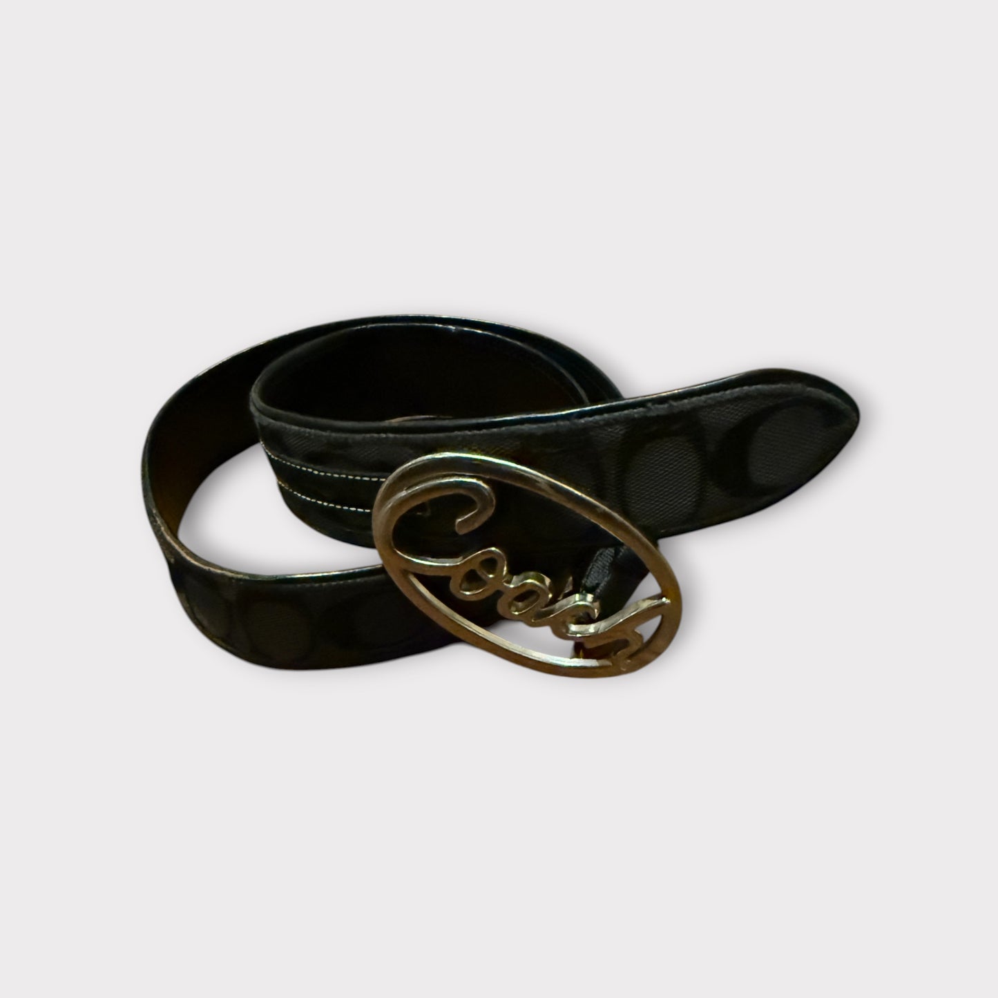 Coach Women’s Signature Coated Canvas Buckle Belt Size Small Grey Black Vintage