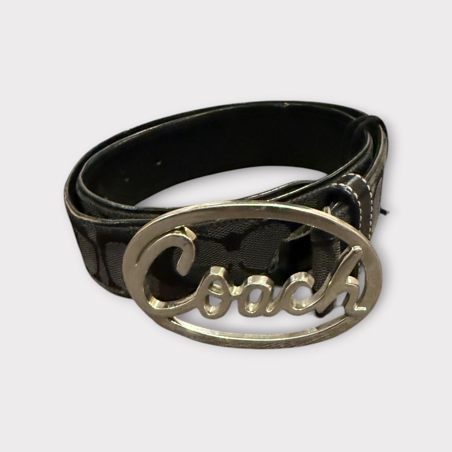 Coach Women’s Signature Coated Canvas Buckle Belt Size Small Grey Black Vintage