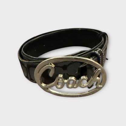 Coach Women’s Signature Coated Canvas Buckle Belt Size Small Grey Black Vintage