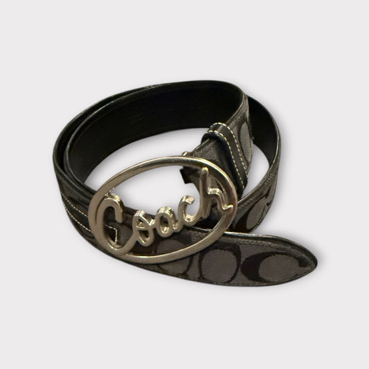 Coach Women’s Signature Coated Canvas Buckle Belt Size Small Grey Black Vintage