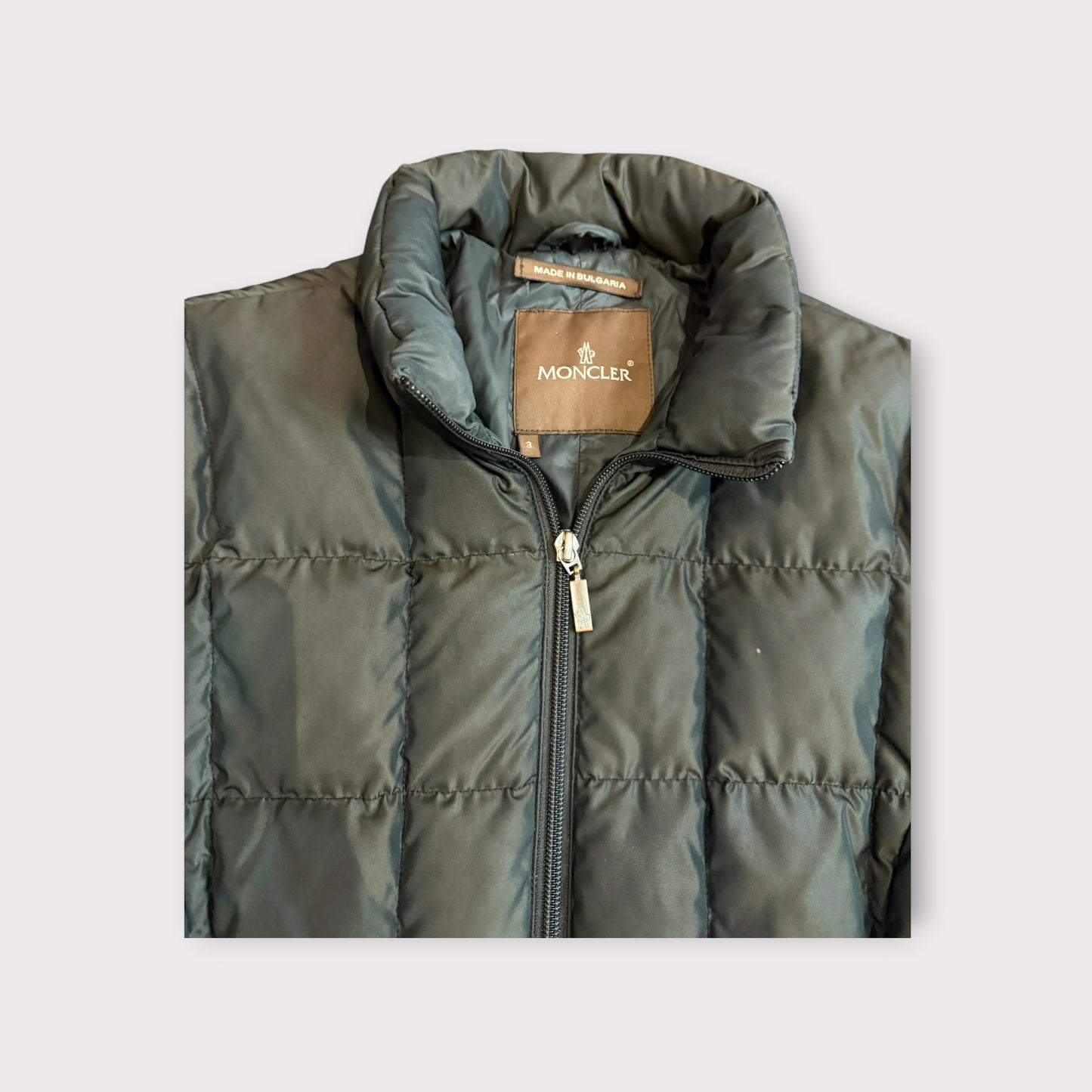 Moncler Patch Down Jacket Blouson Coat Parka Women Size 3 Dark Brown Shiny Vintage