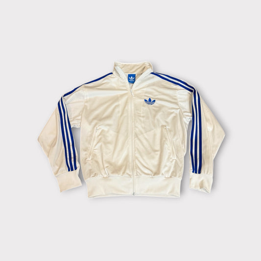 Adidas White and Blue 3-Stripes Bomber Jacket Zip Front Mens Size M