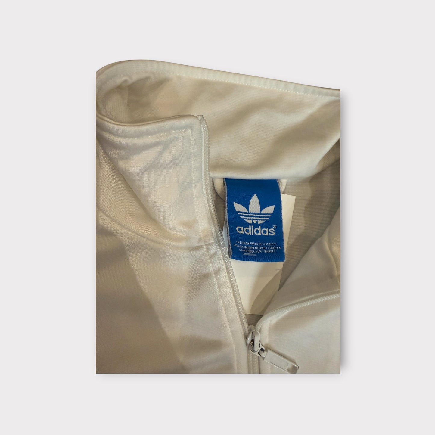 Adidas White and Blue 3-Stripes Bomber Jacket Zip Front Mens Size M