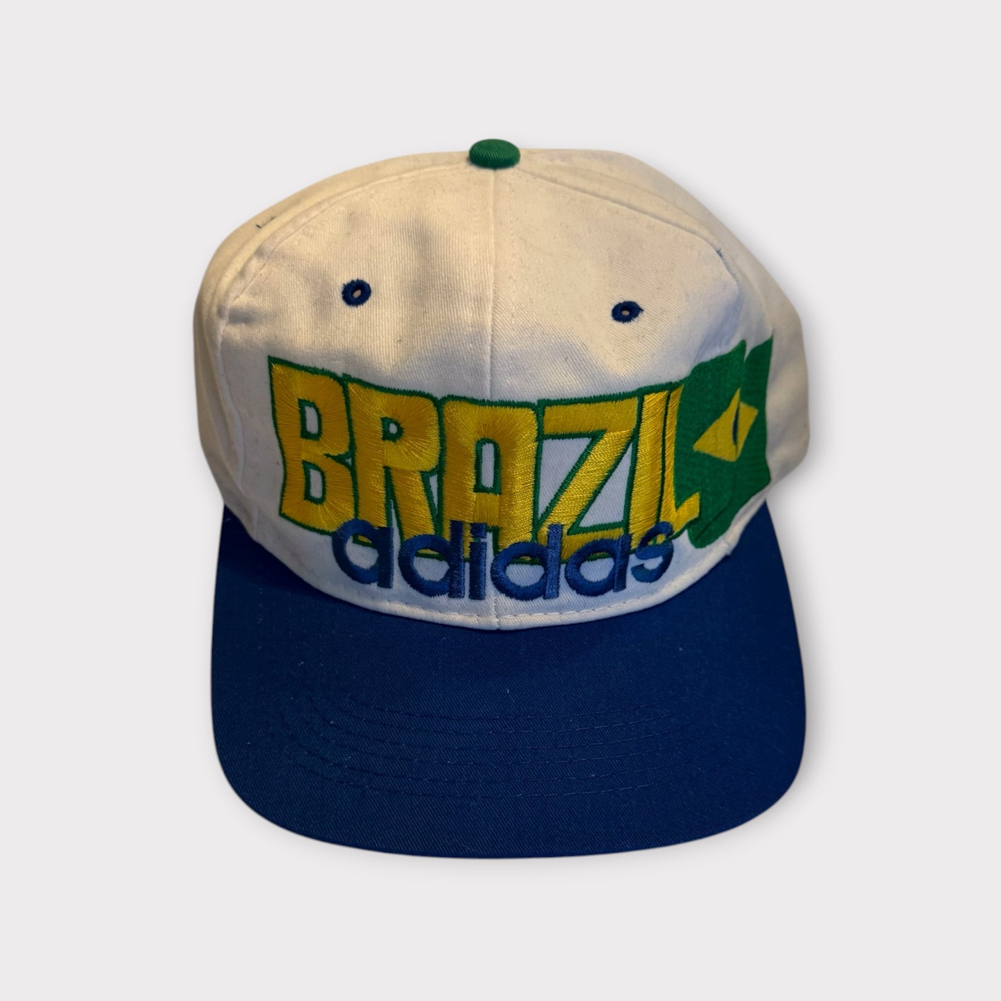 1990s Vintage Adidas Brazil Snapback Hat White South America Soccer FIFA Cap