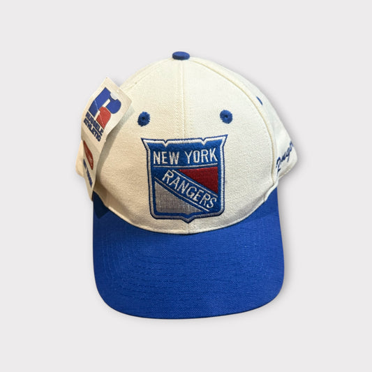 Vintage 90s New York Rangers Snapback Hat NHL Blue Red Spellout Adjustable Cap NWT
