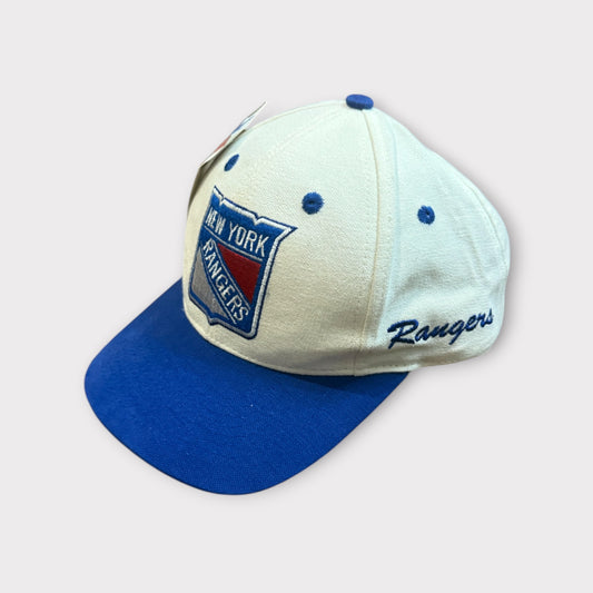 Vintage 90s New York Rangers Snapback Hat NHL Blue Red Spellout Adjustable Cap NWT