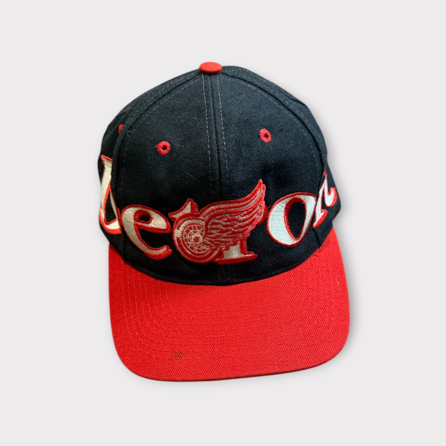 Vintage 90s Detroit Red Wings Adjustable Snapback Hat Black Red Rare NHL Cap