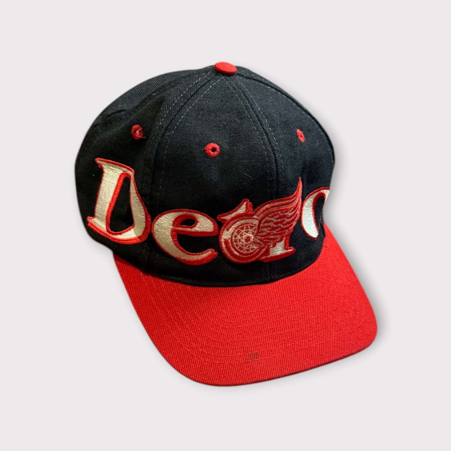 Vintage 90s Detroit Red Wings Adjustable Snapback Hat Black Red Rare NHL Cap