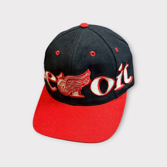 Vintage 90s Detroit Red Wings Adjustable Snapback Hat Black Red Rare NHL Cap