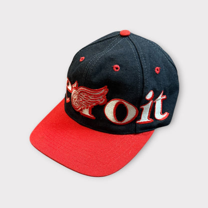 Vintage 90s Detroit Red Wings Adjustable Snapback Hat Black Red Rare NHL Cap