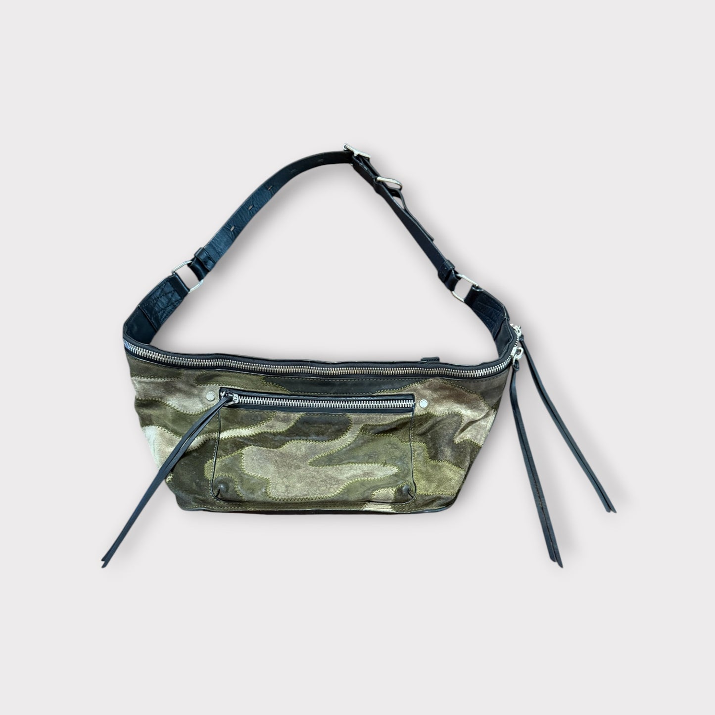 Rag and Bone Elliot Fanny Pack Green Camo Suede Leather Crossbody Belt Bag Large
