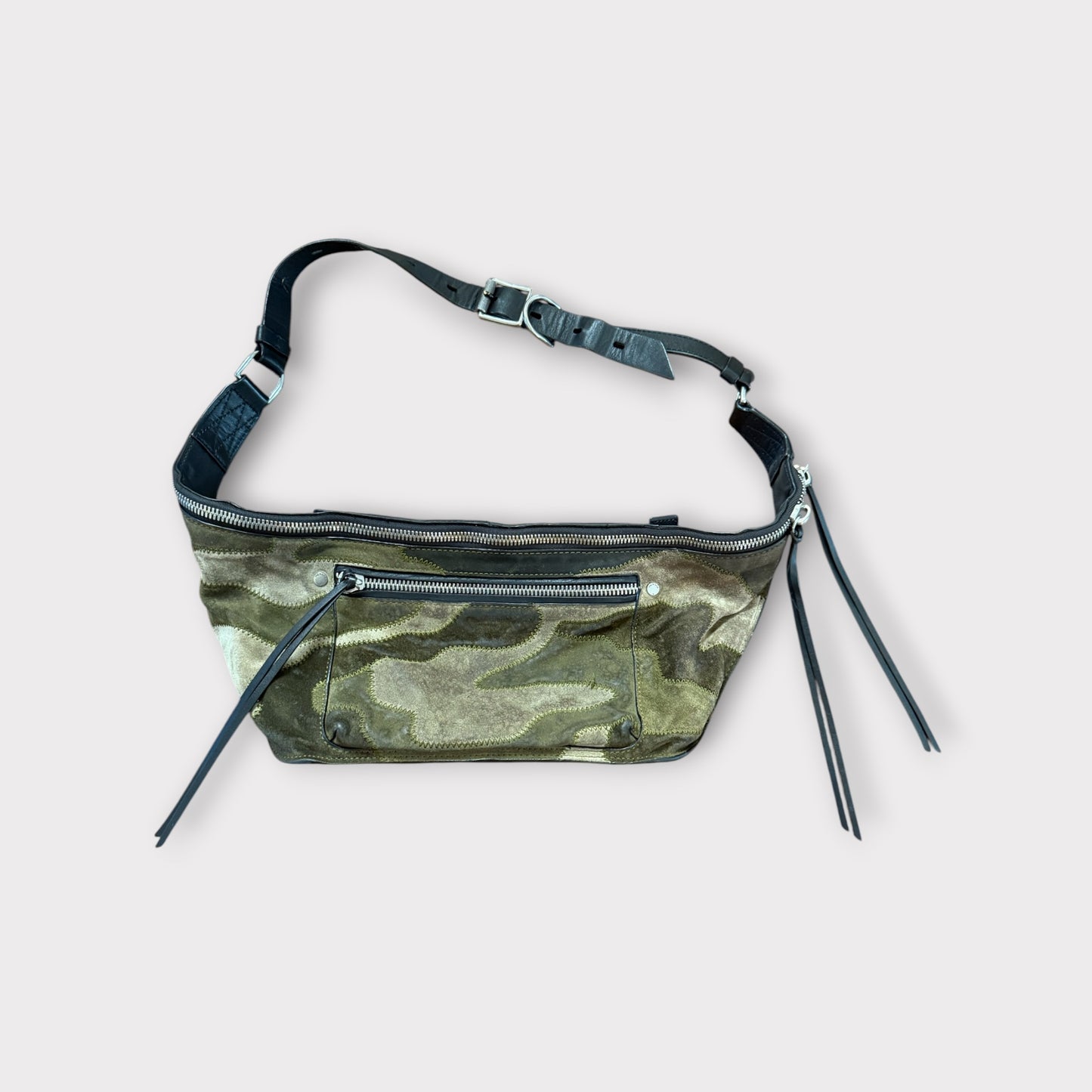 Rag and Bone Elliot Fanny Pack Green Camo Suede Leather Crossbody Belt Bag Large