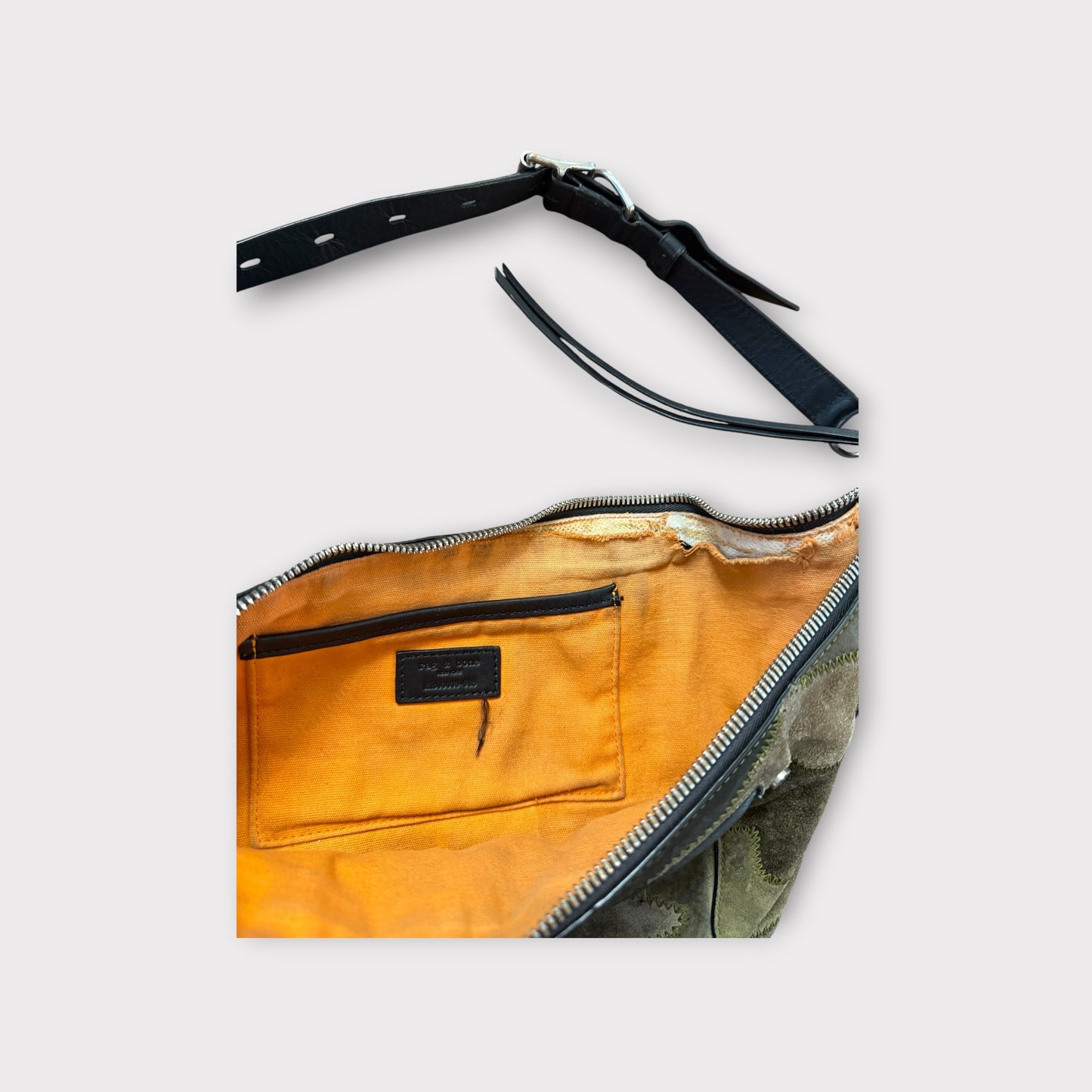 Rag and Bone Elliot Fanny Pack Green Camo Suede Leather Crossbody Belt Bag Large