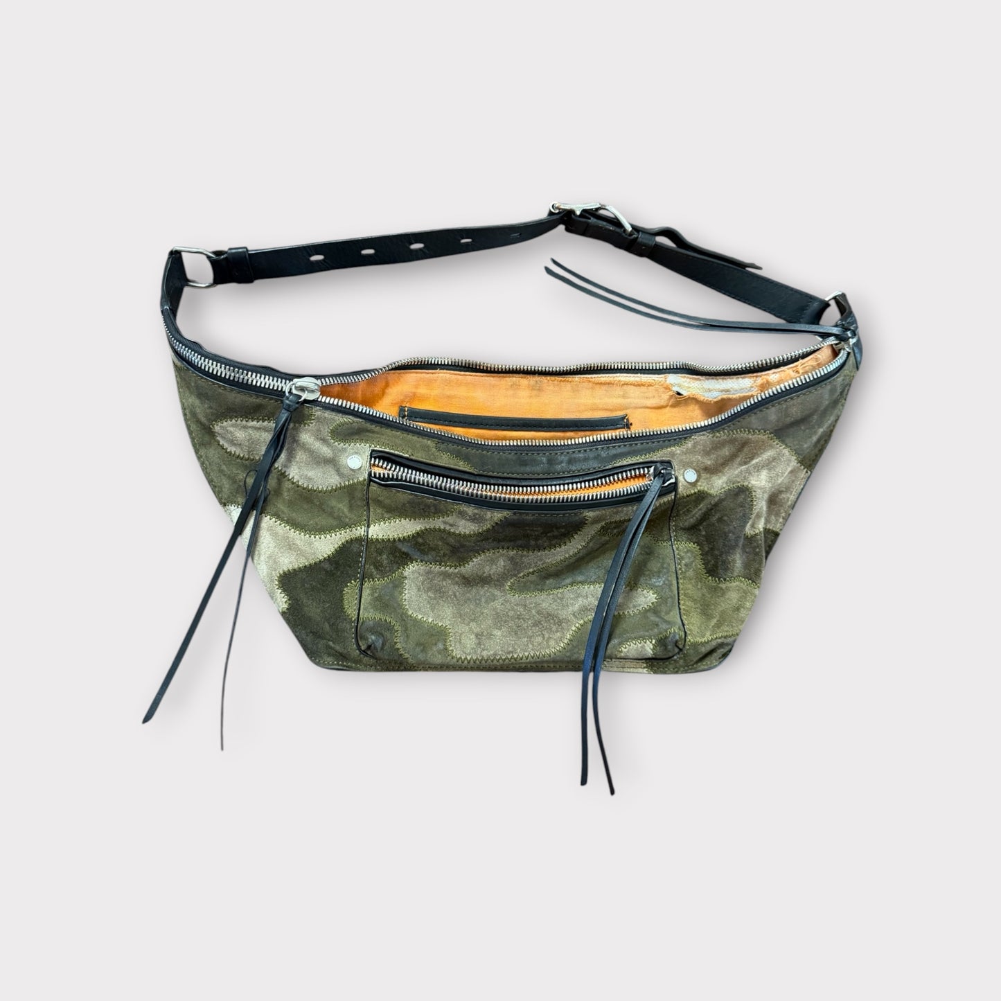 Rag and Bone Elliot Fanny Pack Green Camo Suede Leather Crossbody Belt Bag Large