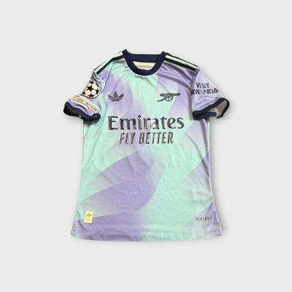 Arsenal 2024/25 Aqua Third Jersey Riccardo Calafiori #33 UEFA Foundation Size Small