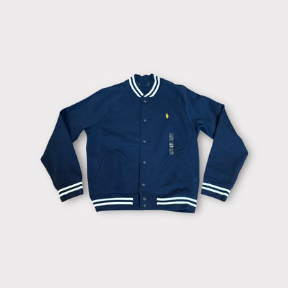 New Polo Ralph Lauren Navy Equestrian Crest Fleece Baseball Jacket – Men’s Medium – Gold Pony