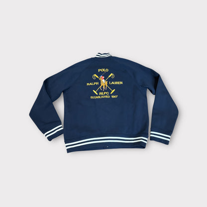 New Polo Ralph Lauren Navy Equestrian Crest Fleece Baseball Jacket – Men’s Medium – Gold Pony
