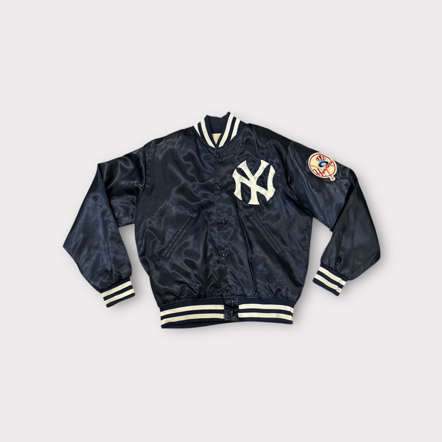 Vintage New York Yankees Satin Jacket – Felco Made in USA – Navy Blue – Medium