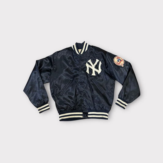 Vintage New York Yankees Satin Jacket – Felco Made in USA – Navy Blue – Medium