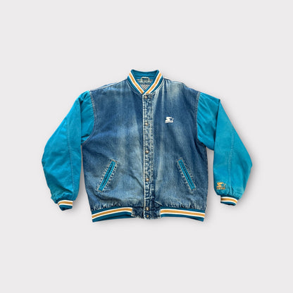 Starter Sport Vintage Rare Varsity Denim Jacket Distressed Quilt Lined  Large