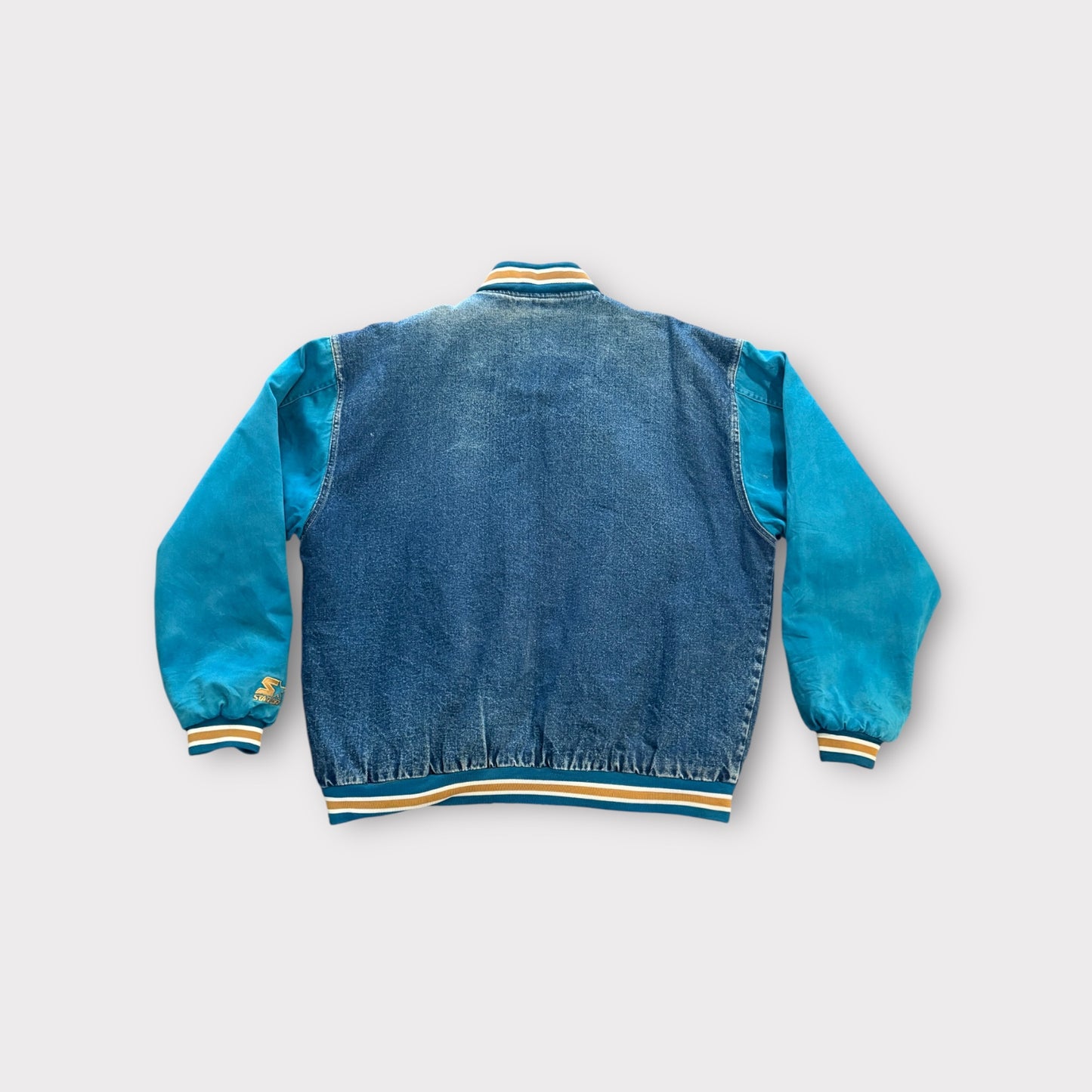 Starter Sport Vintage Rare Varsity Denim Jacket Distressed Quilt Lined  Large