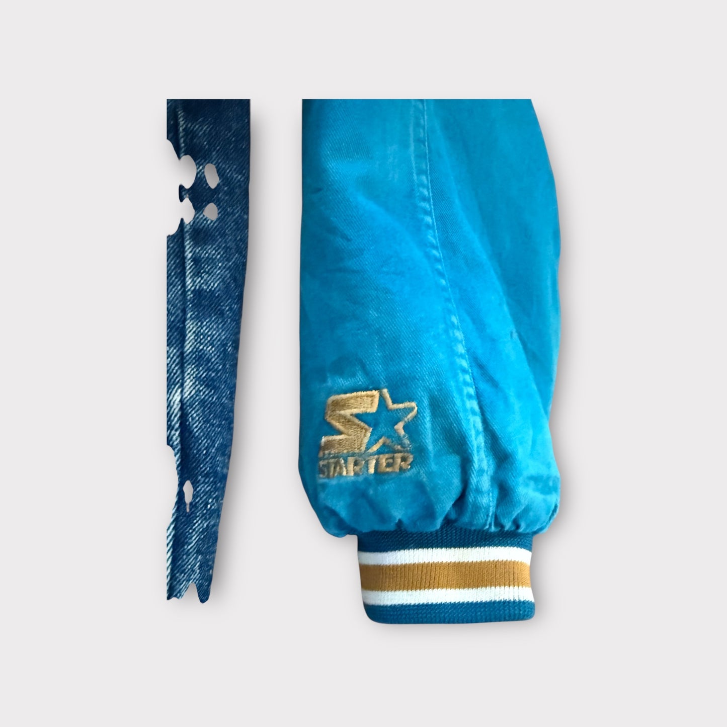 Starter Sport Vintage Rare Varsity Denim Jacket Distressed Quilt Lined  Large